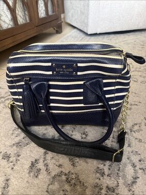 kate spade Navy and White Striped Crossbody Satchel